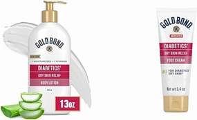 Gold Bond Diabetics' Dry Skin Relief Body Lotion, 13 oz. & Foot Cream, 3.4 oz. Bundle for Dry, Rough Skin