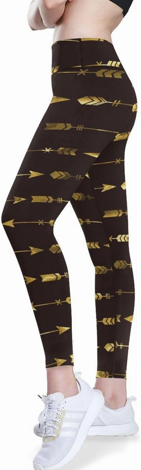 Gold Tribal Arrow High Waisted Leggings for Women - Full Length Capri Buttery Soft Yoga Pants for Workout Athletic