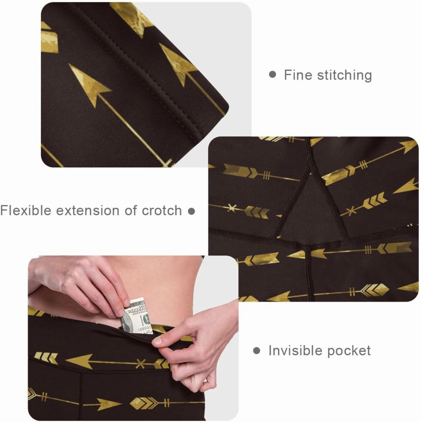 Gold Tribal Arrow High Waisted Leggings for Women - Full Length Capri Buttery Soft Yoga Pants for Workout Athletic