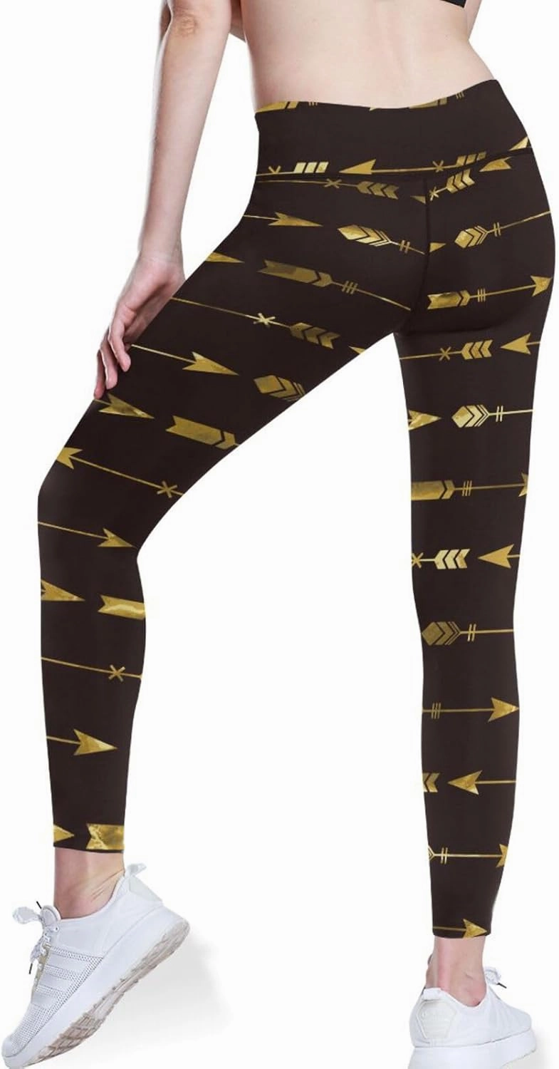 Gold Tribal Arrow High Waisted Leggings for Women - Full Length Capri Buttery Soft Yoga Pants for Workout Athletic