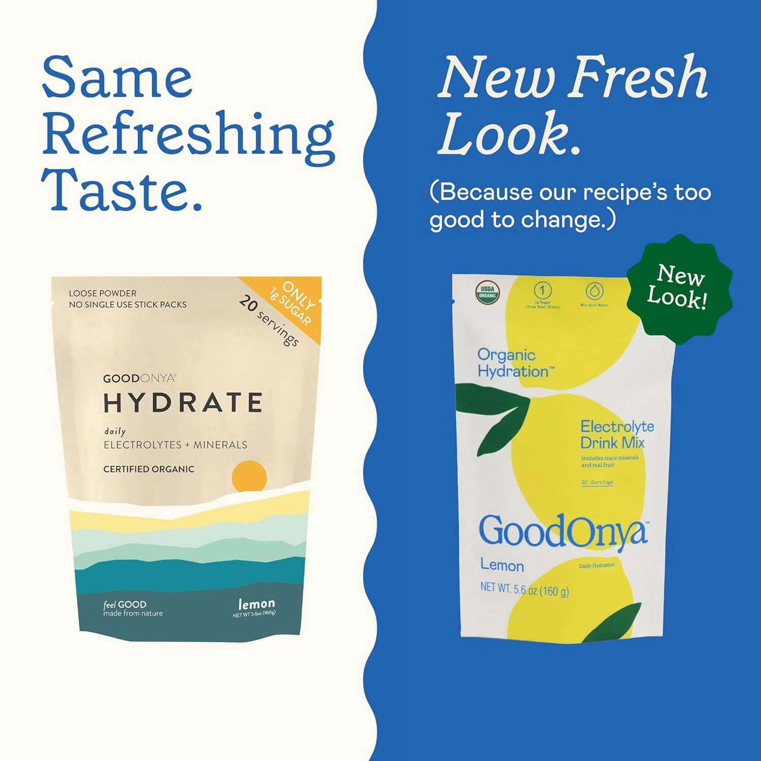 GOODONYA Organic Hydration Electrolyte Drink Mix, Certified Organic Hydration Powder, Non-GMO, Biochecked Glyphosate Free, Low Sugar, Lemonade Flavor, No Artificial Flavors, 20 Servings