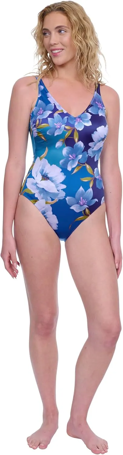 Gottex Women’s V-Neck One Piece Stylish Elegant Versatile Summer Bathing Suit with Soft Cups and Tummy Control Swim Essential