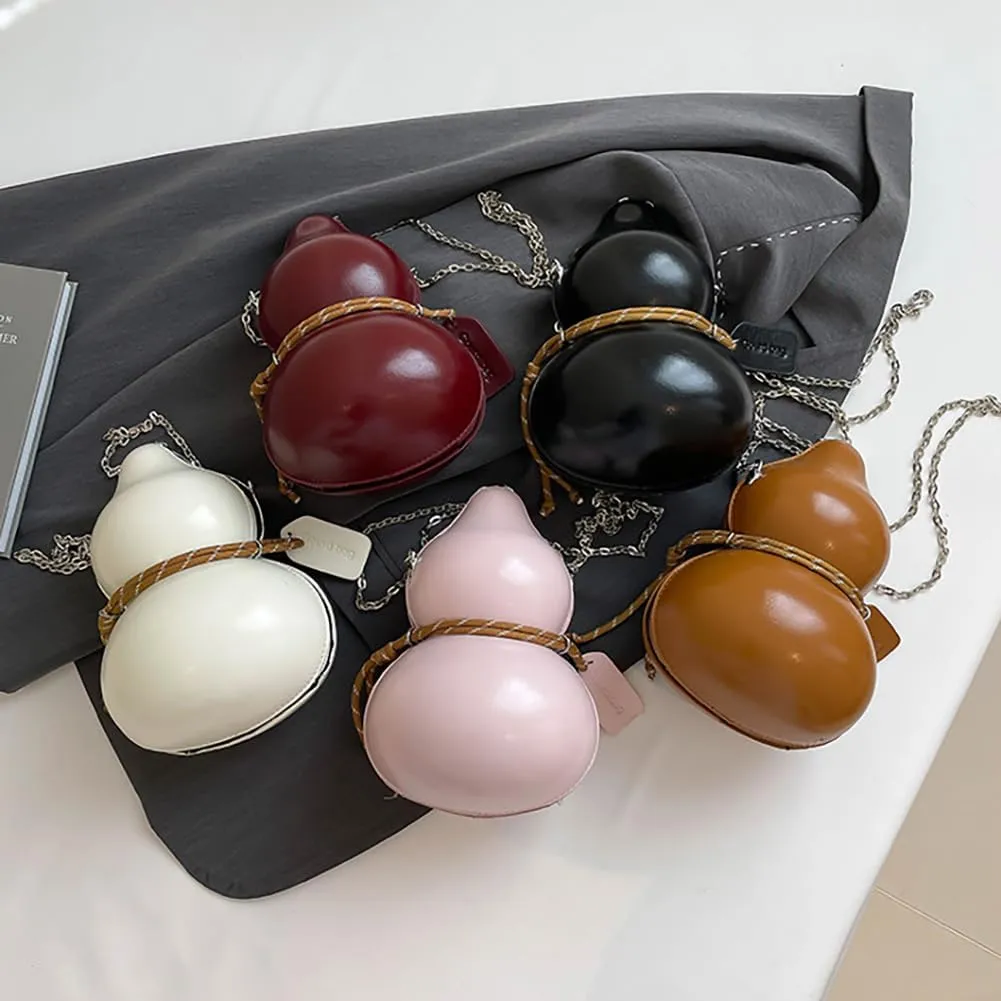 Gourd Shaped Water Bottle Crossbody Bag, PU Leather Novelty Funny Unique Chain Handbag Purse with Adjustable Shoulder Strap
