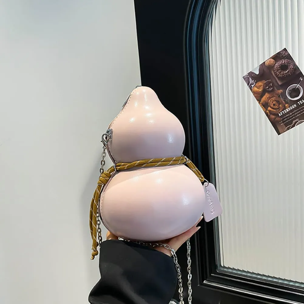 Gourd Shaped Water Bottle Crossbody Bag, PU Leather Novelty Funny Unique Chain Handbag Purse with Adjustable Shoulder Strap