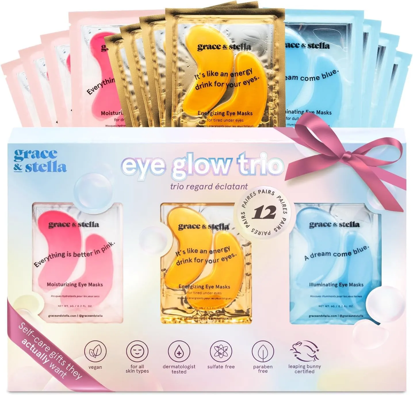 grace & stella Under Eye Patches (12 pairs) - Birthday Gifts for Women - Travel Essentials - Eye Masks for Puffy Eyes and Dark Circles - Anniversary Gifts for Her, Bachelorette Party Favors - Vegan