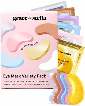 grace & stella Under Eye Mask Variety Pack - 18 Pairs of Under Eye Patches for Dark Circles - With 6 Colors (3 Pairs/Color) - Puffy Eyes Treatment for Women - Vegan Cruelty Free Bridesmaid Gifts