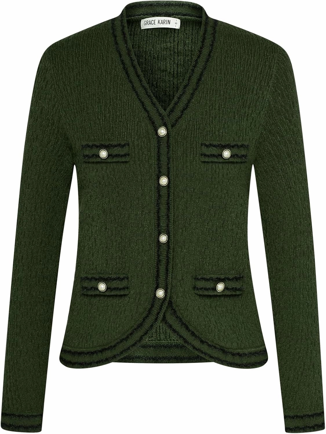 GRACE KARIN Women's Cropped Cardigan Sweaters Long Sleeve Elegant Pearl Button Down Knit Open Front V-Neck Jacket Tops