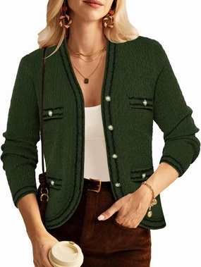 GRACE KARIN Women's Cropped Cardigan Sweaters Long Sleeve Elegant Pearl Button Down Knit Open Front V-Neck Jacket Tops
