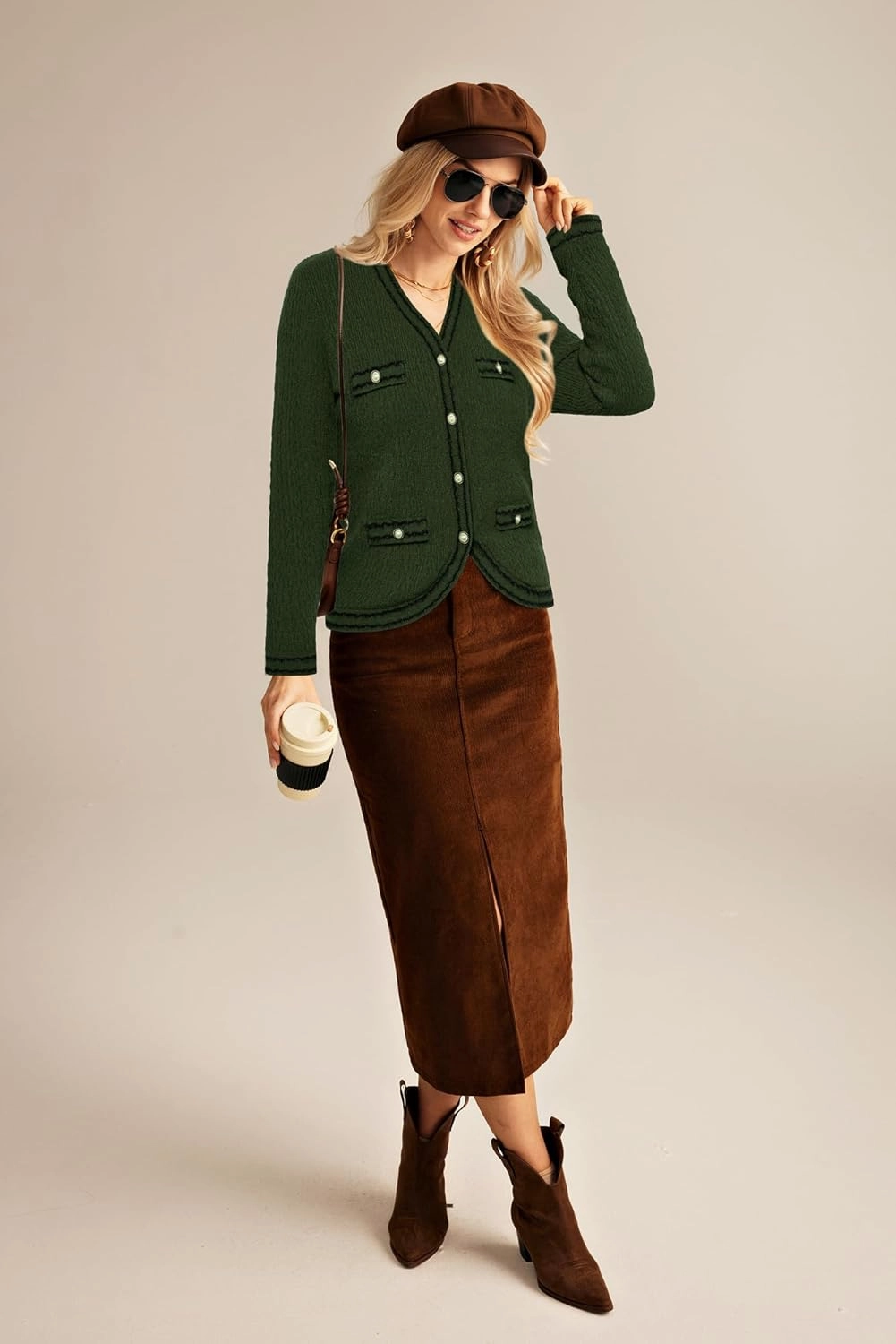 GRACE KARIN Women's Cropped Cardigan Sweaters Long Sleeve Elegant Pearl Button Down Knit Open Front V-Neck Jacket Tops