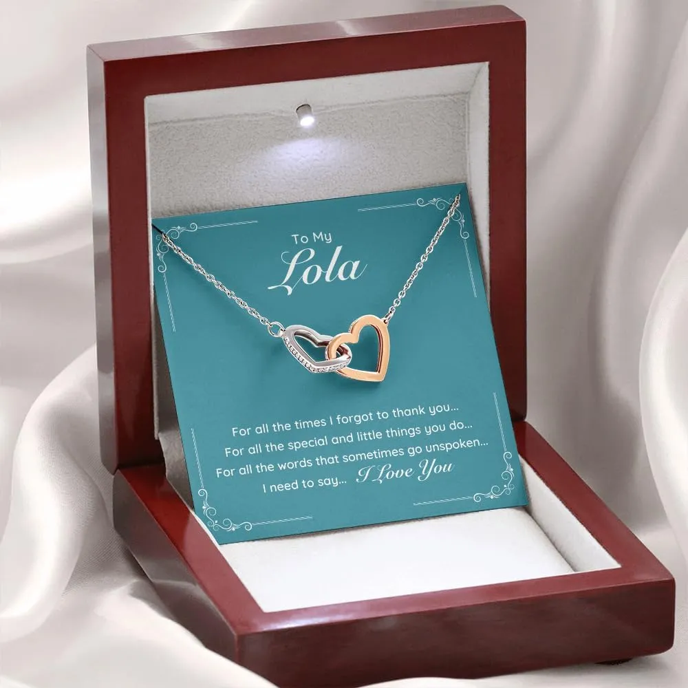 Grandmother Necklace - Interlocking Hearts Pendant with Cubic Zirconia - Birthday, Mother's Day, Christmas, Wedding, Valentines Grandparents Jewelry Gift for Grandma with Personalized Message Card