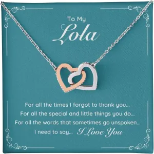 Grandmother Necklace - Interlocking Hearts Pendant with Cubic Zirconia - Birthday, Mother's Day, Christmas, Wedding, Valentines Grandparents Jewelry Gift for Grandma with Personalized Message Card