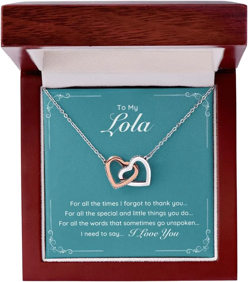 Grandmother Necklace - Interlocking Hearts Pendant with Cubic Zirconia - Birthday, Mother's Day, Christmas, Wedding, Valentines Grandparents Jewelry Gift for Grandma with Personalized Message Card