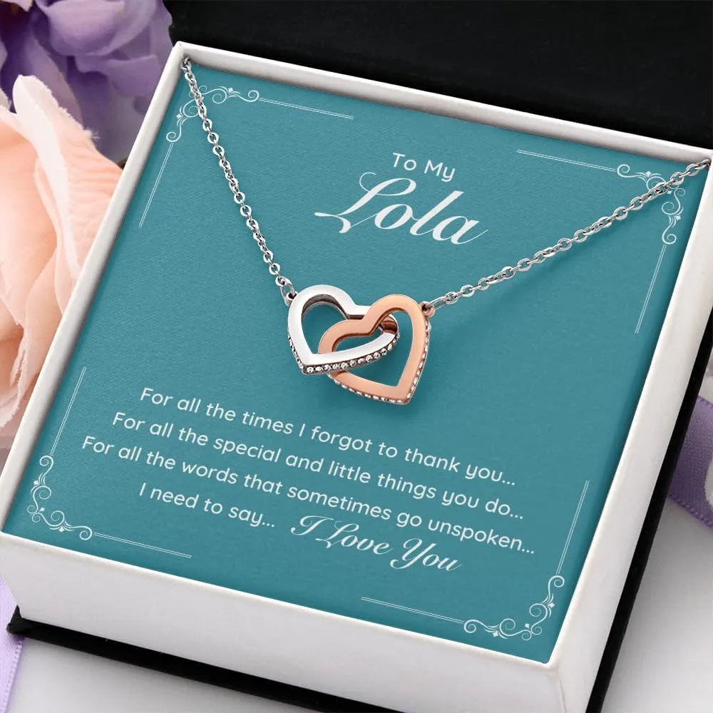 Grandmother Necklace - Interlocking Hearts Pendant with Cubic Zirconia - Birthday, Mother's Day, Christmas, Wedding, Valentines Grandparents Jewelry Gift for Grandma with Personalized Message Card