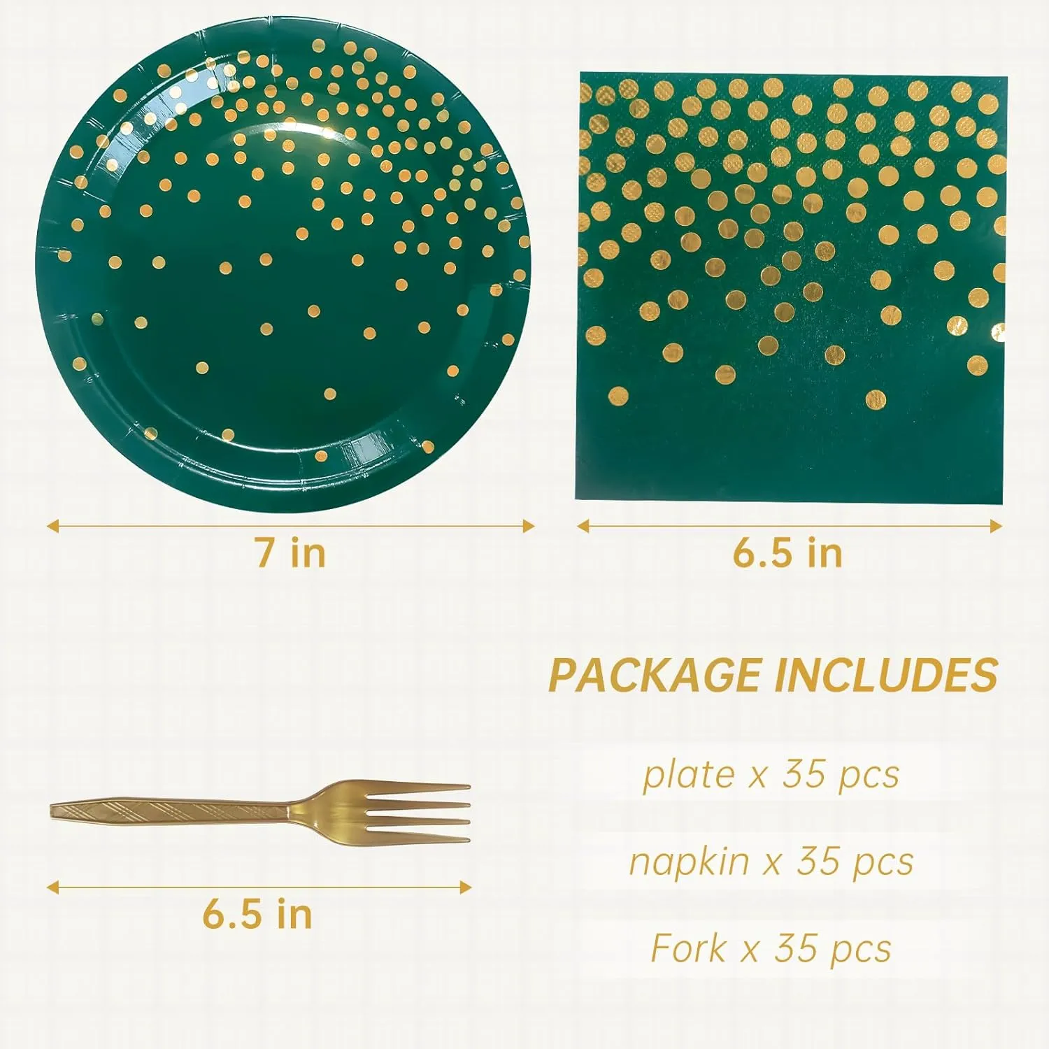 Green Paper Plates and Napkins Party Supplies,Serve 35 Guests 7 Inch Dark Green and Gold Party Plates and Napkins for Wedding Graduation