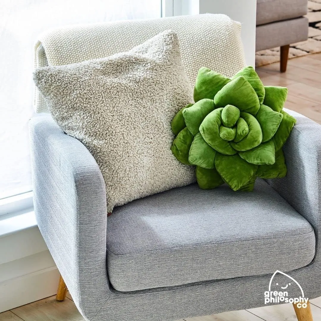 Green Philosophy Co. Succulent® Pillow 16" – Soft 3D Decorative Flower Throw Pillow, Unique Olive Green Plush Flower Cushion, Perfect for Couch, Sofa, Bedroom Decor, Gift for Plant Lovers