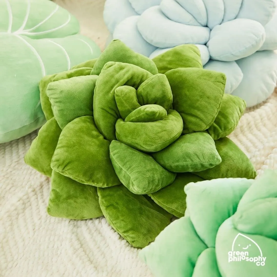 Green Philosophy Co. Succulent® Pillow 16" – Soft 3D Decorative Flower Throw Pillow, Unique Olive Green Plush Flower Cushion, Perfect for Couch, Sofa, Bedroom Decor, Gift for Plant Lovers