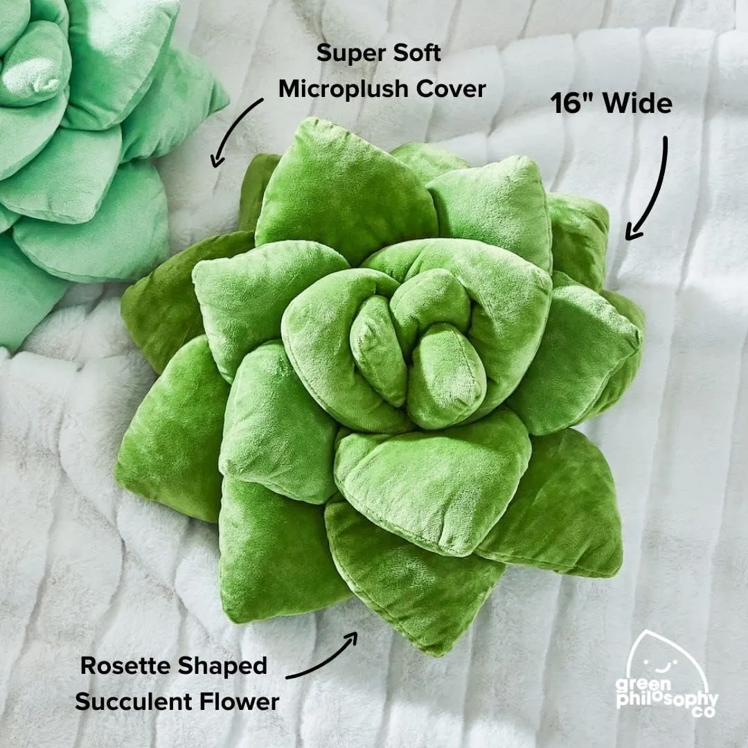 Green Philosophy Co. Succulent® Pillow 16" – Soft 3D Decorative Flower Throw Pillow, Unique Olive Green Plush Flower Cushion, Perfect for Couch, Sofa, Bedroom Decor, Gift for Plant Lovers