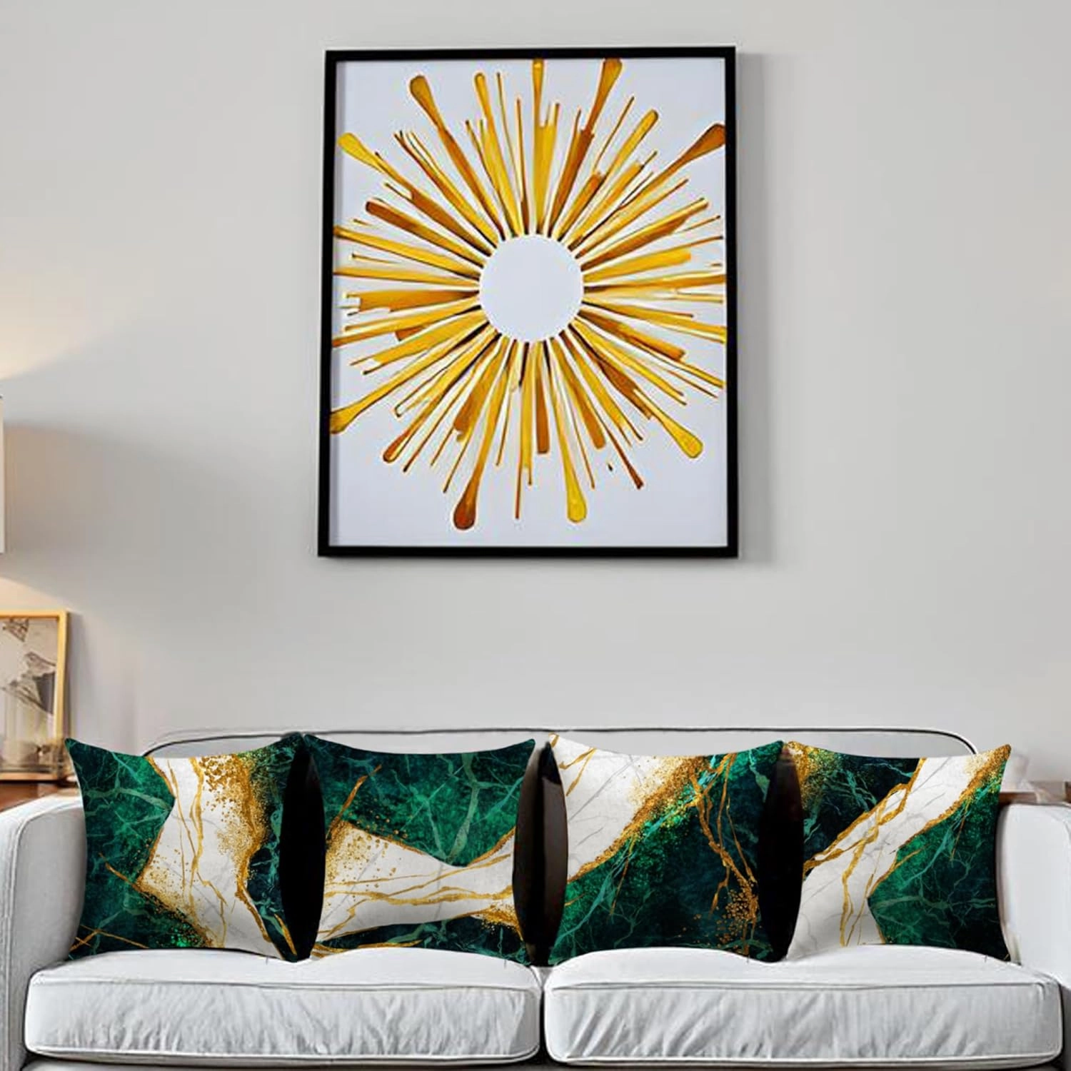 Green and Gold Throw Pillow Covers Set of 4-18x18 Inch Emerald Green and Gold Decorative Pillows for Home Decor Sofa, Couch, Bedroom, Living Room Decor Pillow Cases