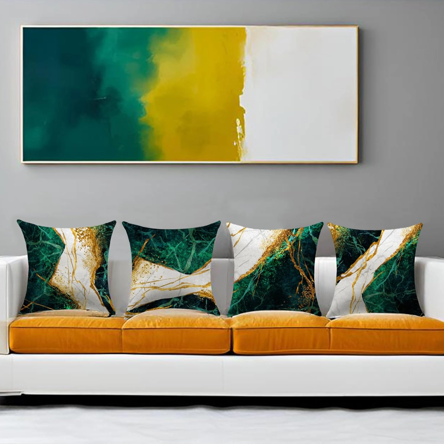 Green and Gold Throw Pillow Covers Set of 4-18x18 Inch Emerald Green and Gold Decorative Pillows for Home Decor Sofa, Couch, Bedroom, Living Room Decor Pillow Cases