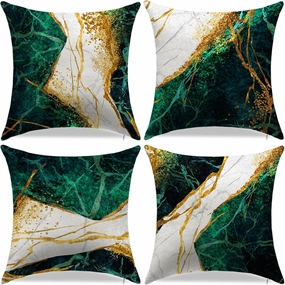 Green and Gold Throw Pillow Covers Set of 4-18x18 Inch Emerald Green and Gold Decorative Pillows for Home Decor Sofa, Couch, Bedroom, Living Room Decor Pillow Cases
