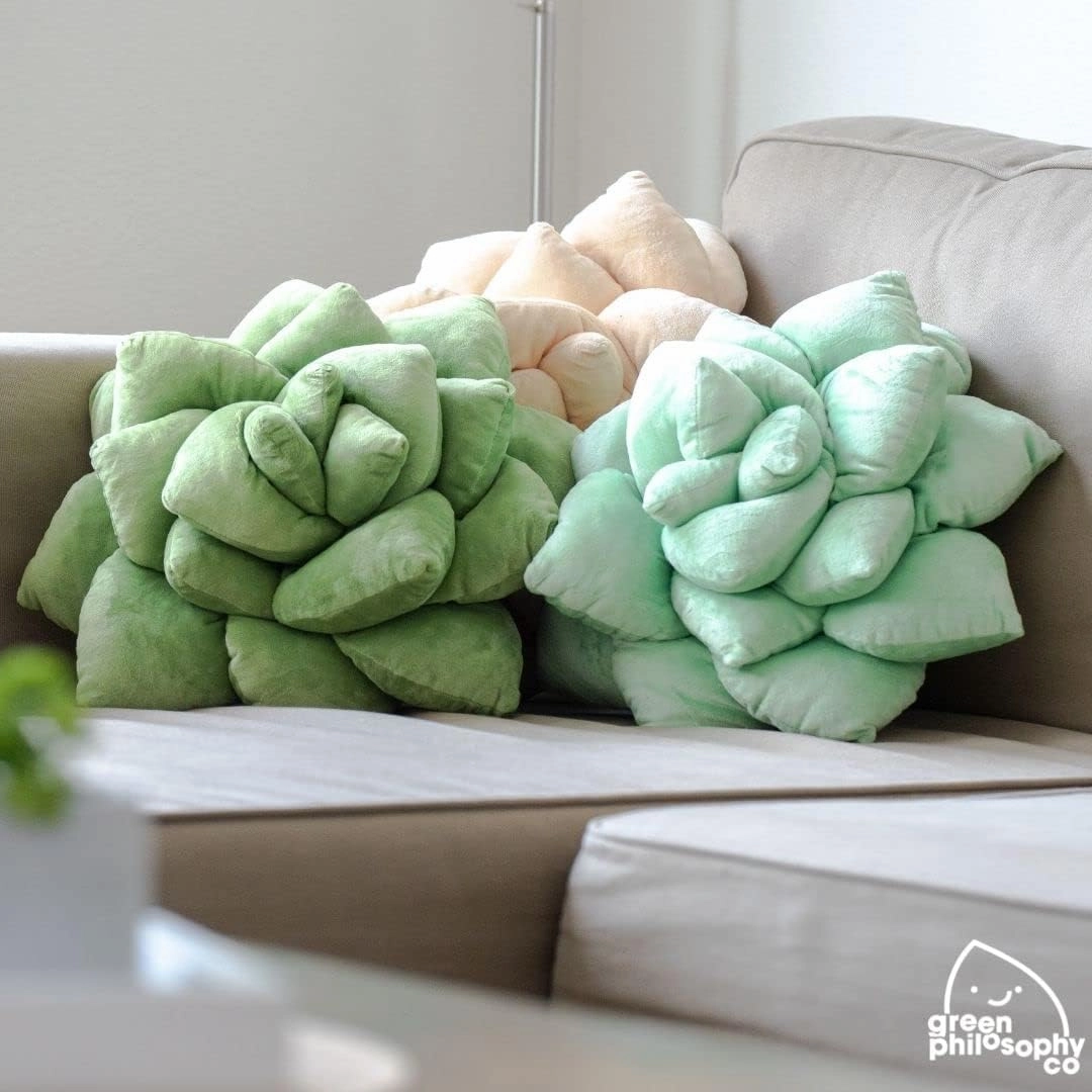 Green Philosophy Co. Succulent® Pillow 16" – Soft 3D Decorative Flower Throw Pillow, Unique Sage Green Plush Flower Cushion, Perfect for Couch, Sofa, Bedroom Decor, Gift for Plant Lovers