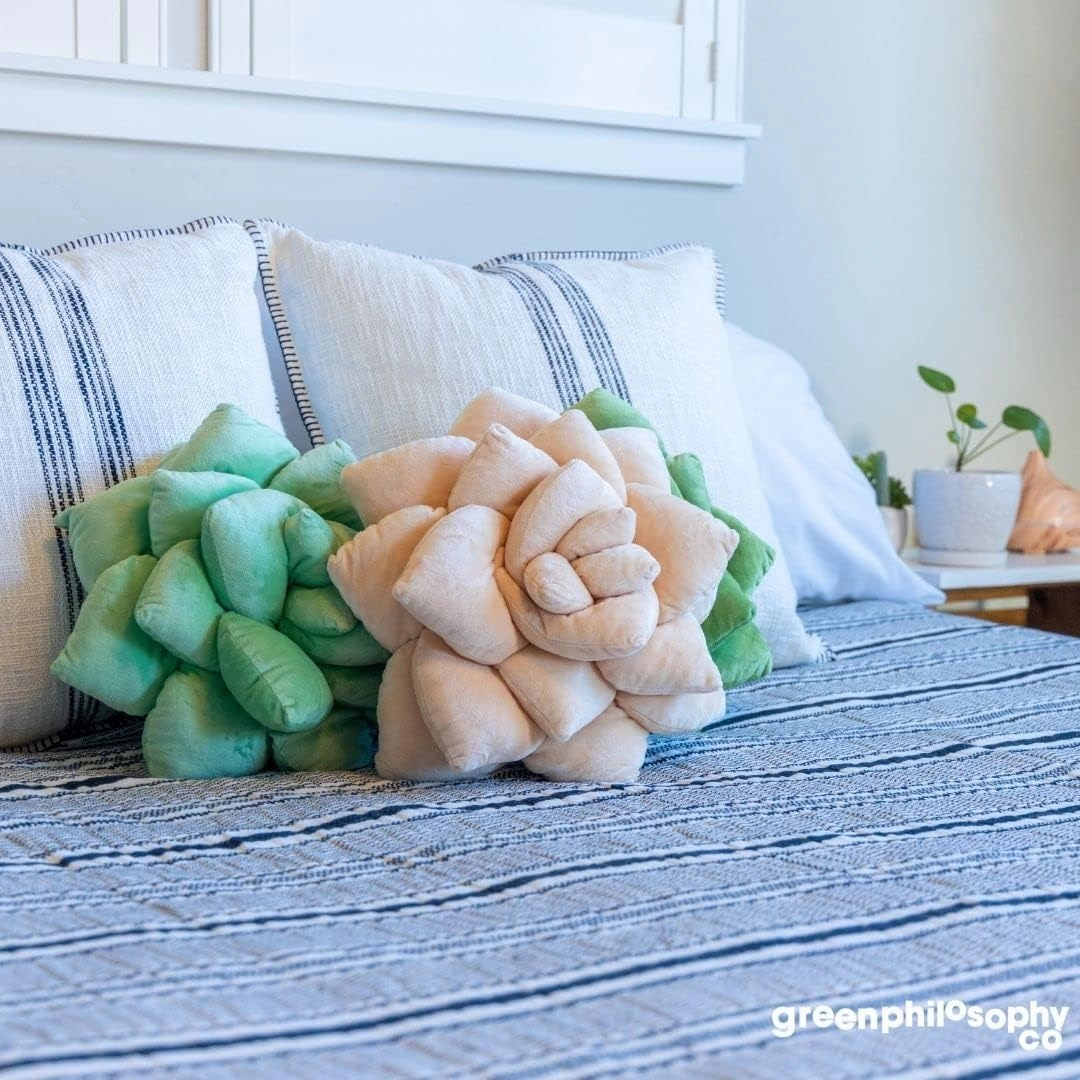 Green Philosophy Co. Succulent® Pillow 16" – Soft 3D Decorative Flower Throw Pillow, Unique Sage Green Plush Flower Cushion, Perfect for Couch, Sofa, Bedroom Decor, Gift for Plant Lovers