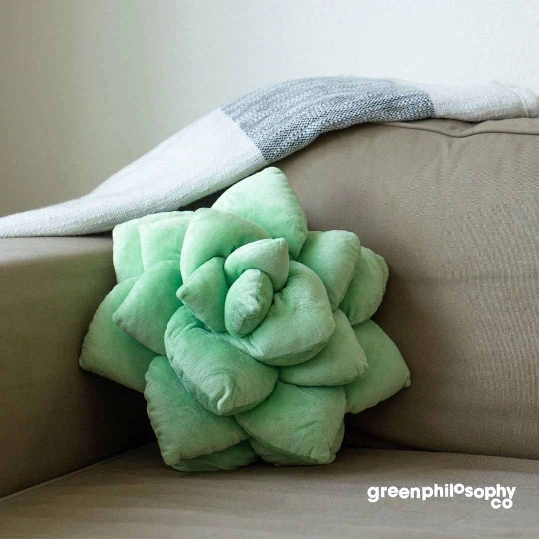 Green Philosophy Co. Succulent® Pillow 16" – Soft 3D Decorative Flower Throw Pillow, Unique Sage Green Plush Flower Cushion, Perfect for Couch, Sofa, Bedroom Decor, Gift for Plant Lovers