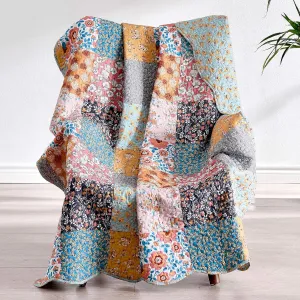 Greenland Home Carlie Modern Floral Quilt, Tapestry & Throw Blanket, 50 x 60 inches, Calico Patches