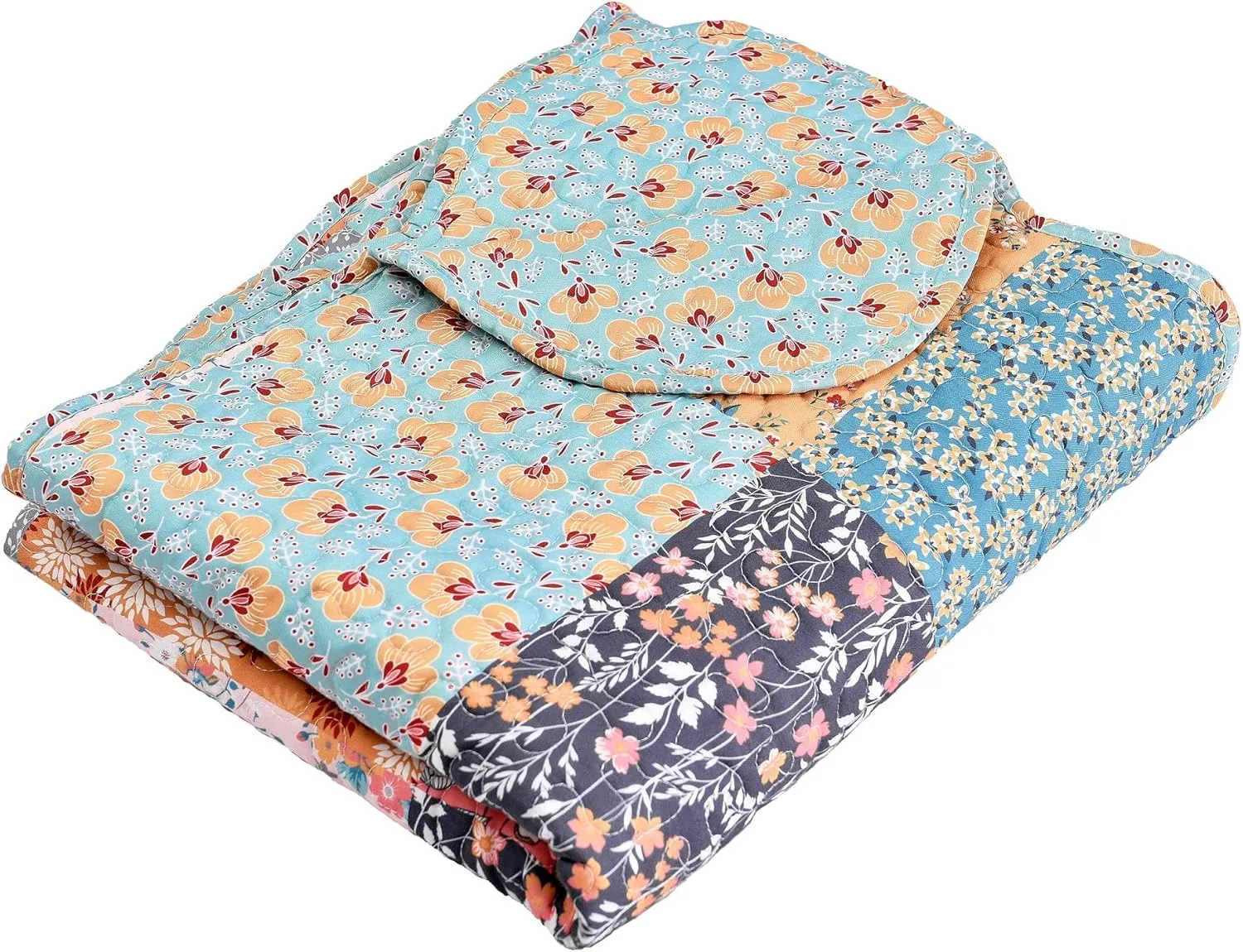 Greenland Home Carlie Modern Floral Quilt, Tapestry & Throw Blanket, 50 x 60 inches, Calico Patches