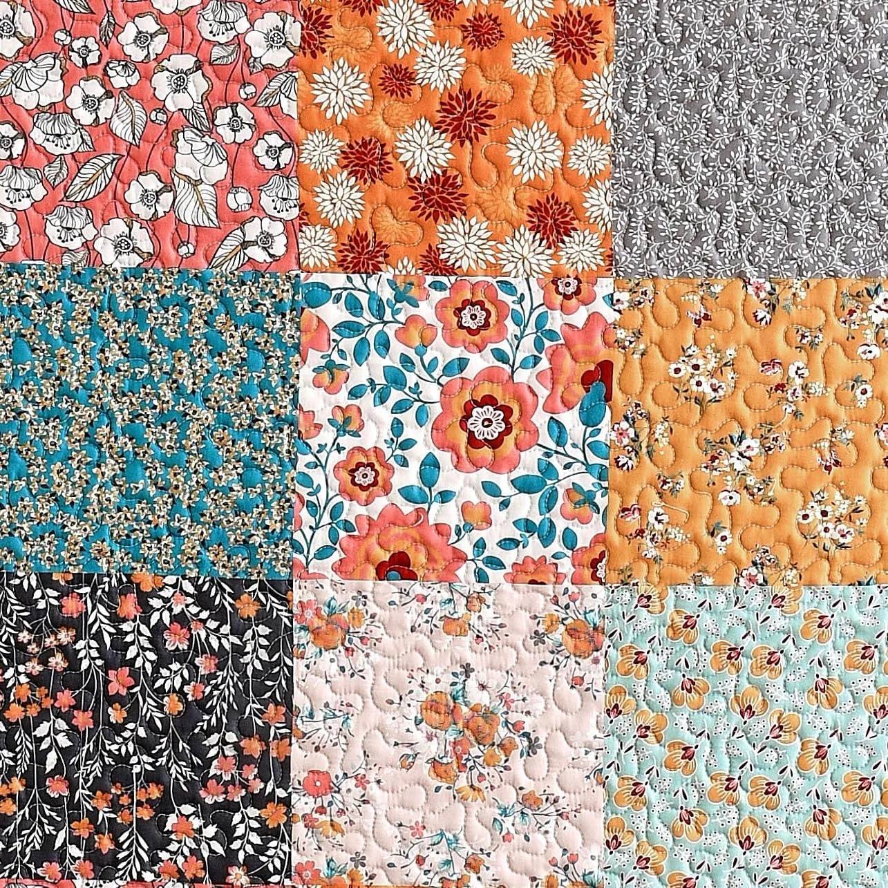 Greenland Home Carlie Modern Floral Reversible Quilt Set, 3-Piece Full/Queen, Calico Patches
