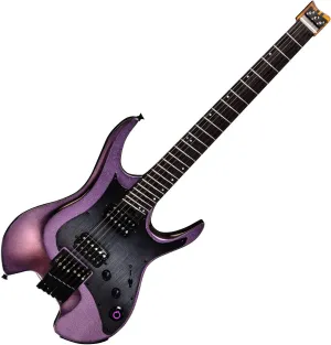 GTRS W900 Headless Travel Guitar Smart Electric Guitar With APP Effects, Loop and Drum Machine, 9H Bettary Life, Color-changing Paint Body for Beginner, Professional(Pink)
