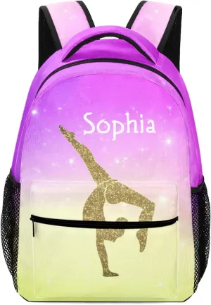 Gymnastics Leap Pastel Pink Personalized Backpack Waterproof Bags for Girls Boys Gift with Name