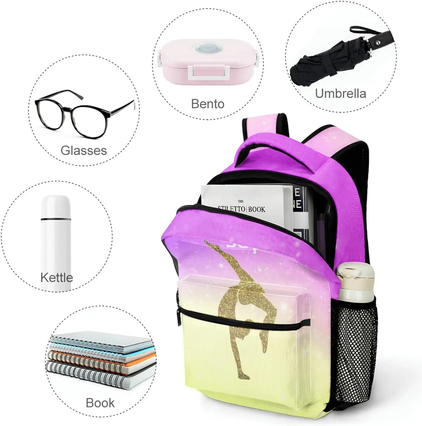 Gymnastics Leap Pastel Pink Personalized Backpack Waterproof Bags for Girls Boys Gift with Name