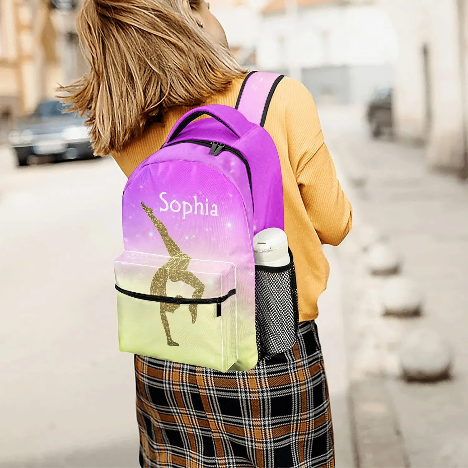Gymnastics Leap Pastel Pink Personalized Backpack Waterproof Bags for Girls Boys Gift with Name
