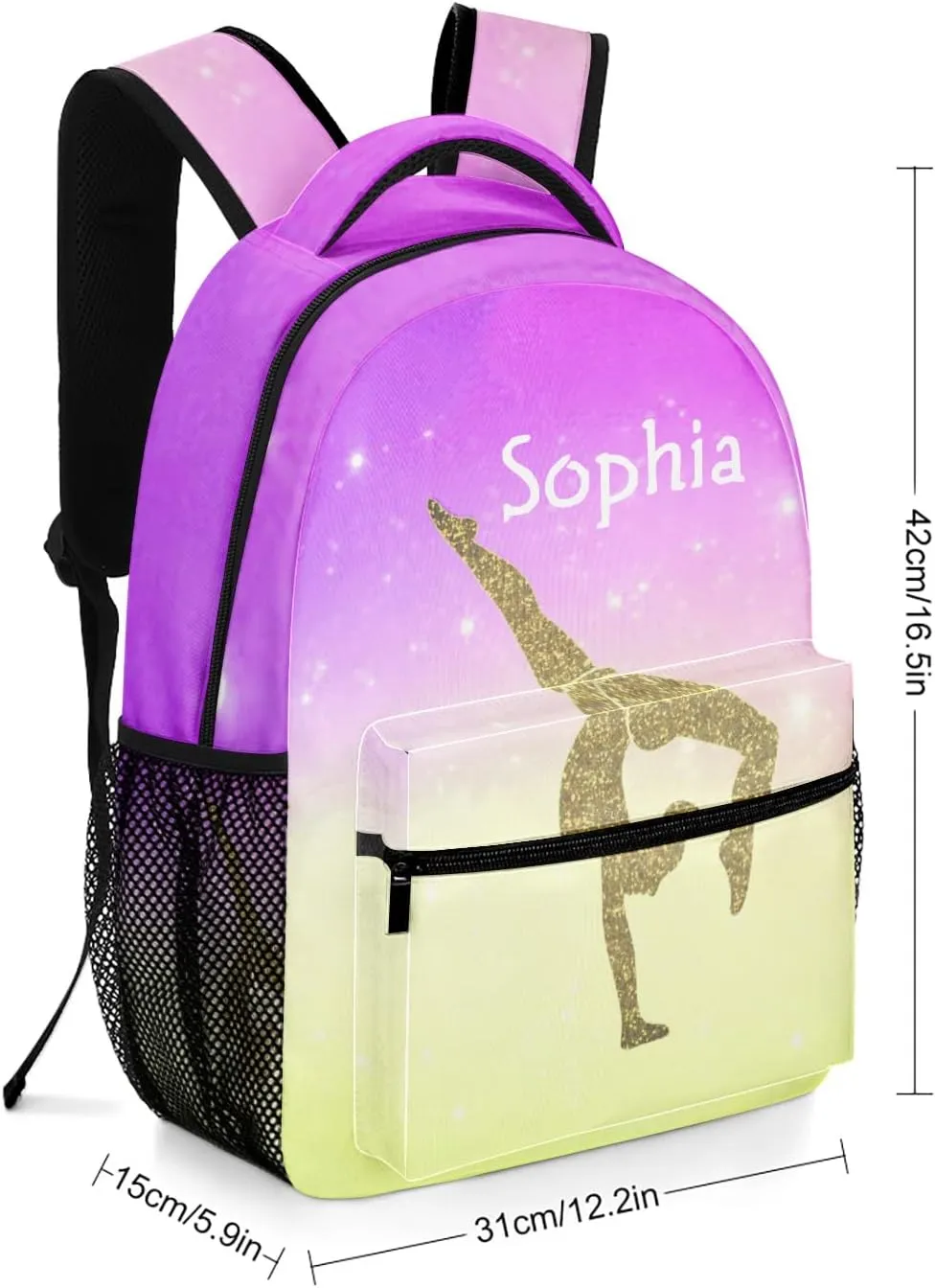 Gymnastics Leap Pastel Pink Personalized Backpack Waterproof Bags for Girls Boys Gift with Name