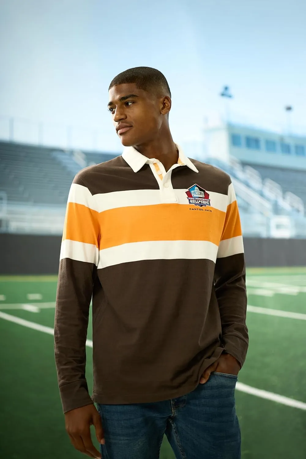 Haggar Pro Football Hall of Fame Long Sleeve Striped Rugby Shirt
