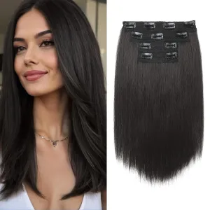 Hair Extensions, 14" Short Clip in Hair Extensions 4PCS Straight Natural Soft Synthetic Hairpiece for Women - Black Brown