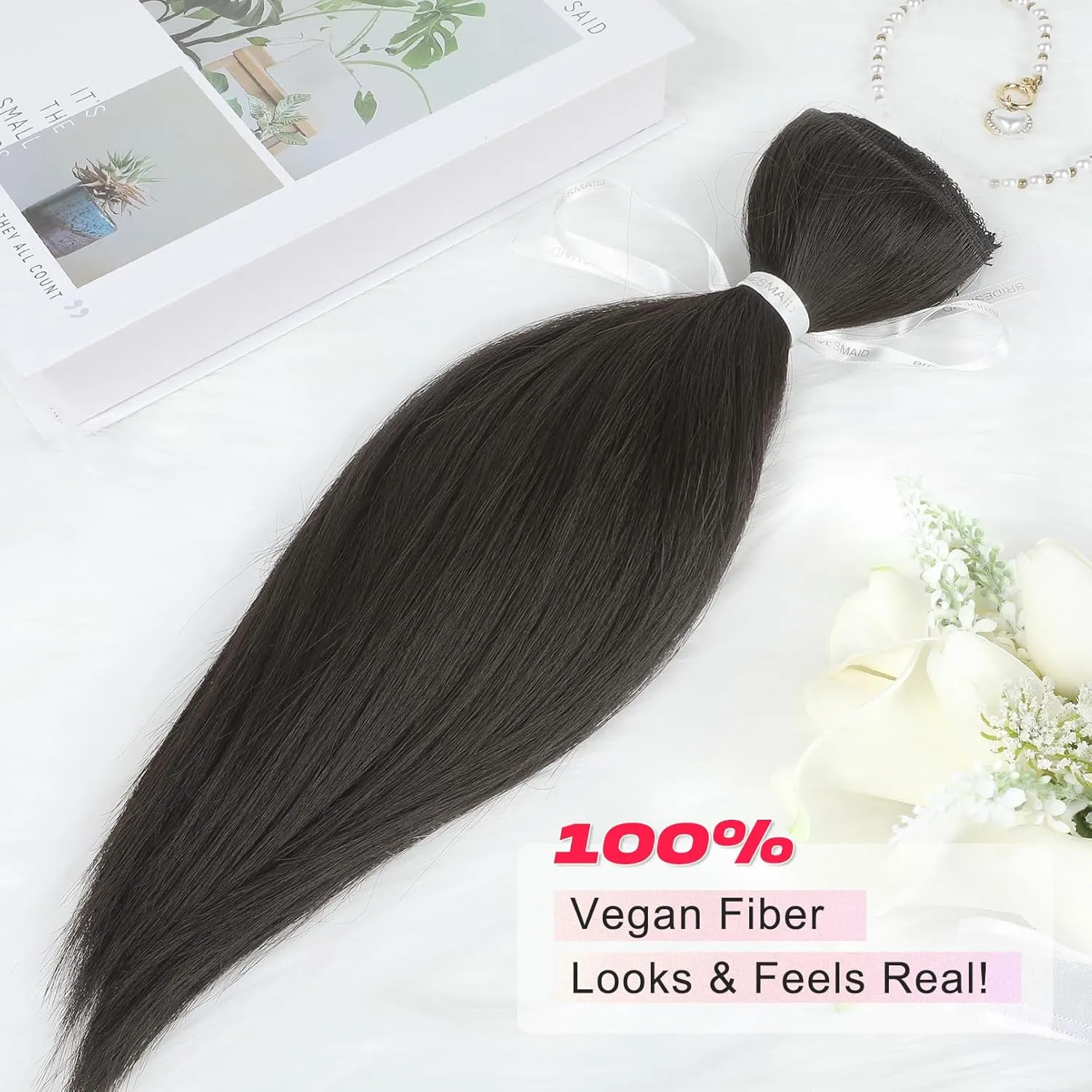 Hair Extensions, 14" Short Clip in Hair Extensions 4PCS Straight Natural Soft Synthetic Hairpiece for Women - Black Brown