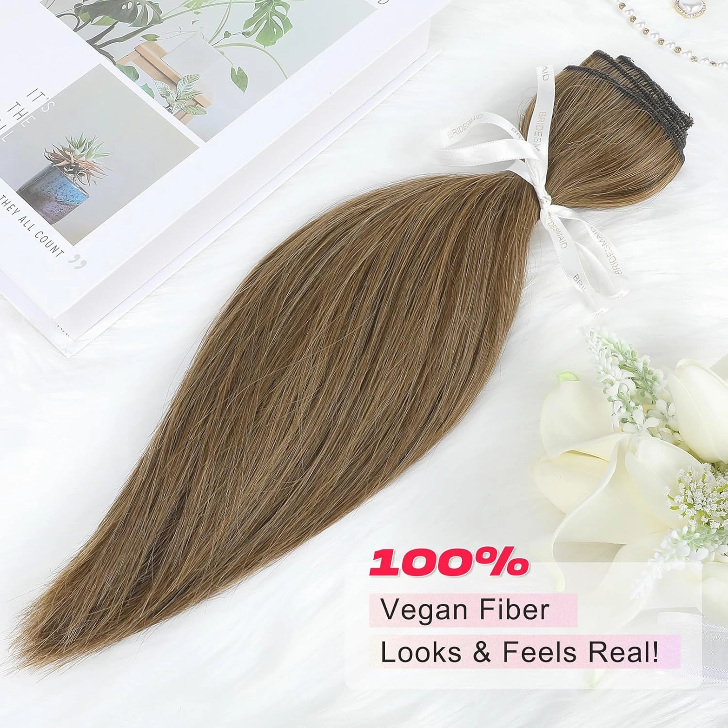 Hair Extensions, 14" Short Clip in Hair Extensions 4PCS Straight Natural Soft Synthetic Hairpiece for Women - Ash Brown