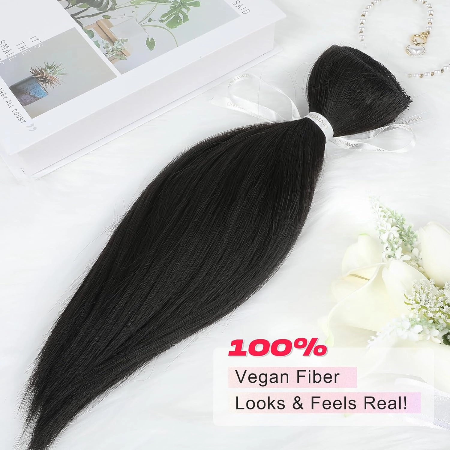 Hair Extensions, 14" Short Clip in Hair Extensions 4PCS Straight Natural Soft Synthetic Hairpiece for Women - Black
