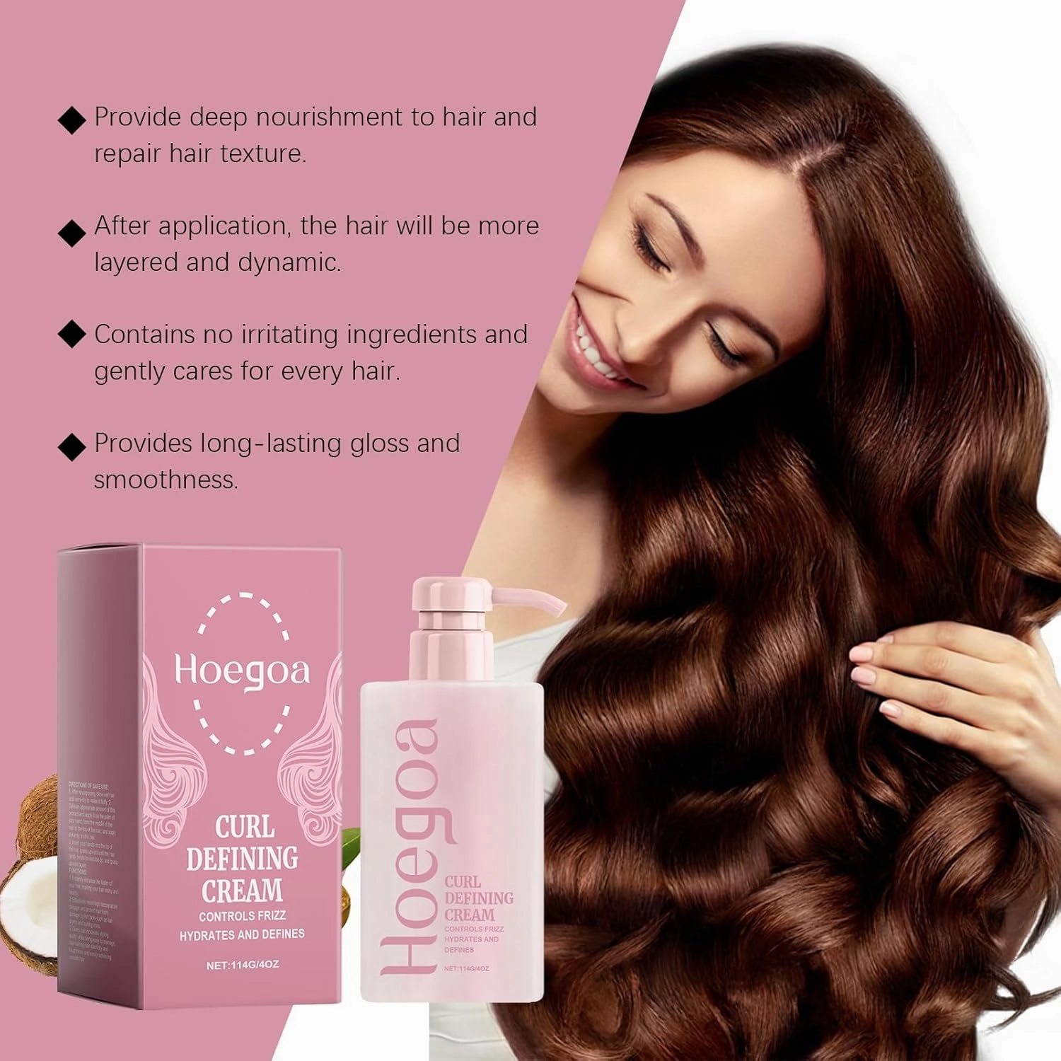 Hairhalo Curl Defining Cream, Hair Halo Curl Defining Cream, Curl Cream for Curly Hair Anti Frizz, Curl Defining Cream, Moisturizing, Smoothing for Curly & Wavy Hair (Pink, 3pcs)