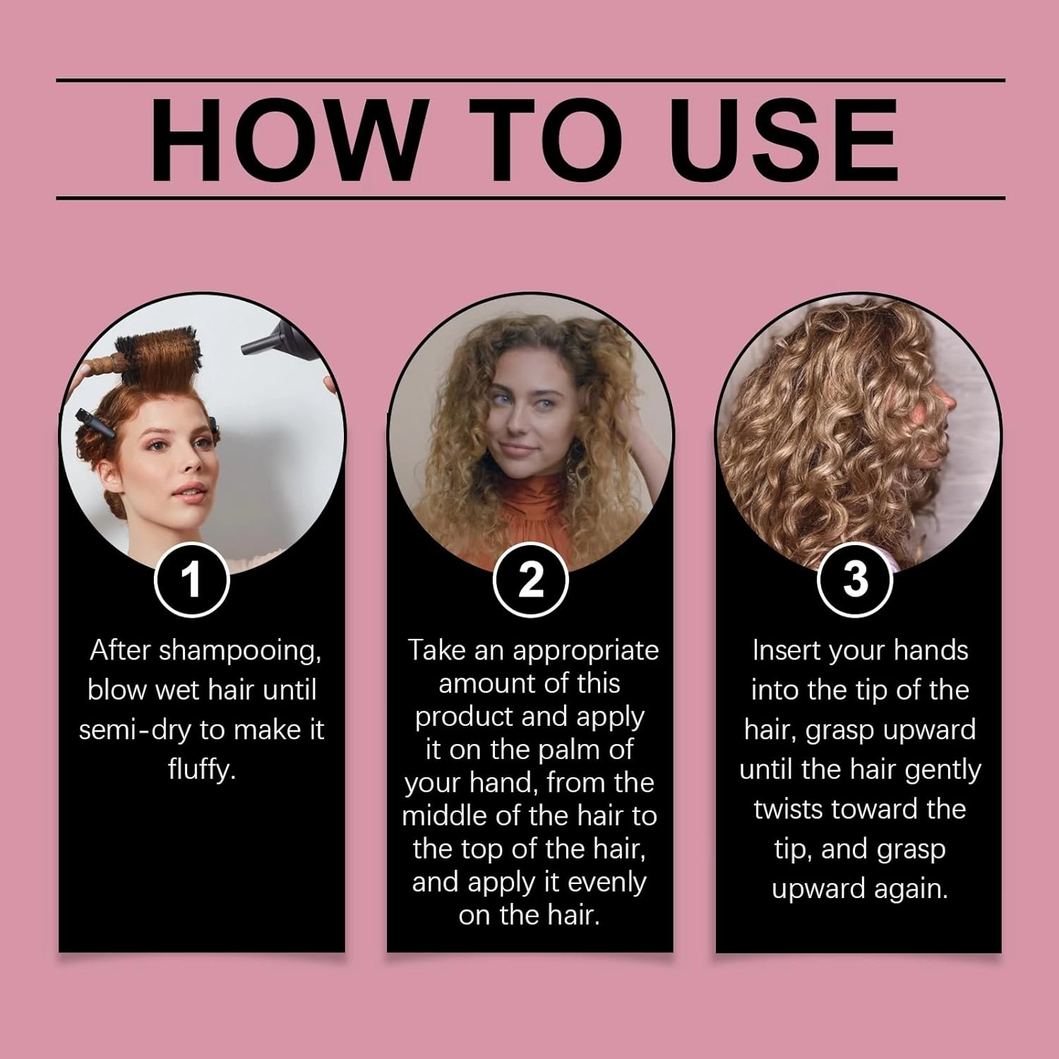 Hairhalo Curl Defining Cream, Hair Halo Curl Defining Cream, Curl Cream for Curly Hair Anti Frizz, Curl Defining Cream, Moisturizing, Smoothing for Curly & Wavy Hair (Pink, 3pcs)