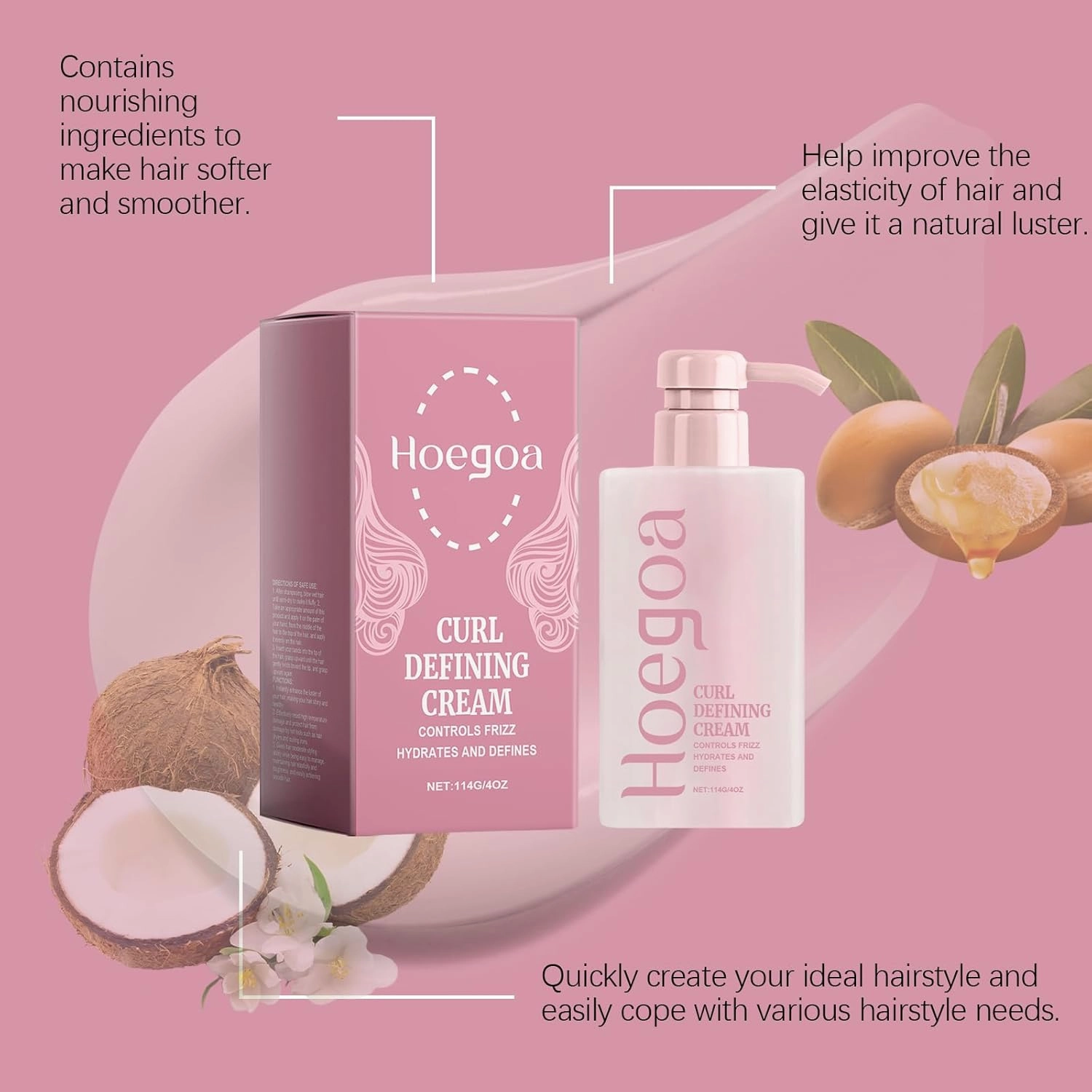 Hairhalo Curl Defining Cream, Hair Halo Curl Defining Cream, Curl Cream for Curly Hair Anti Frizz, Curl Defining Cream, Moisturizing, Smoothing for Curly & Wavy Hair (Pink, 3pcs)