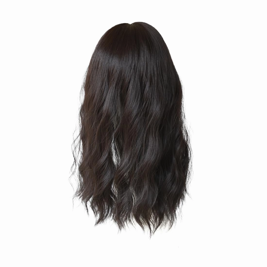HairTopper With Bangs Loose Water Wave Hairpiece Clip in Synthetic Hair Topper Synthetic Hair Toupee for Women Girls (18inch, Blackish Brown)