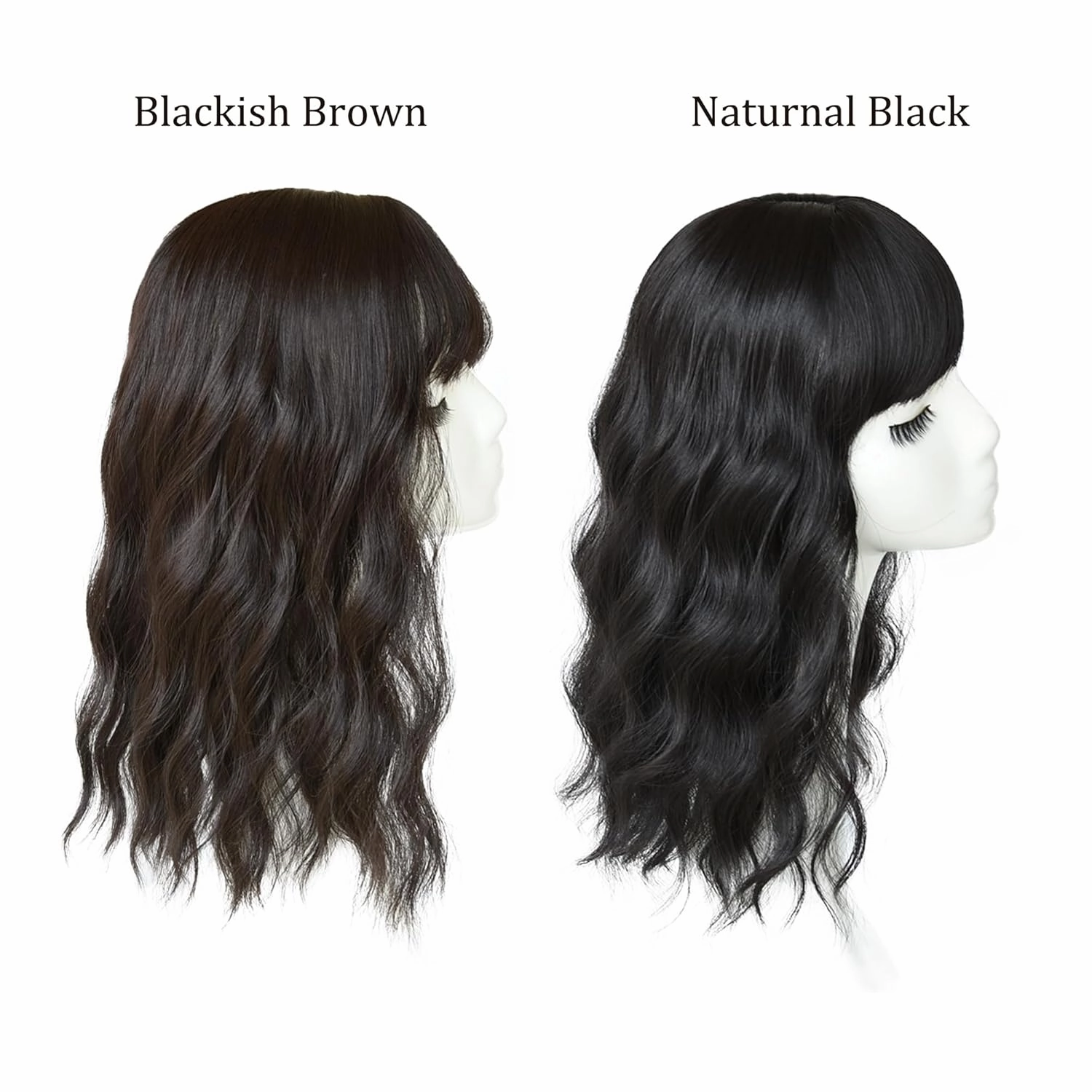 HairTopper With Bangs Loose Water Wave Hairpiece Clip in Synthetic Hair Topper Synthetic Hair Toupee for Women Girls (18inch, Blackish Brown)