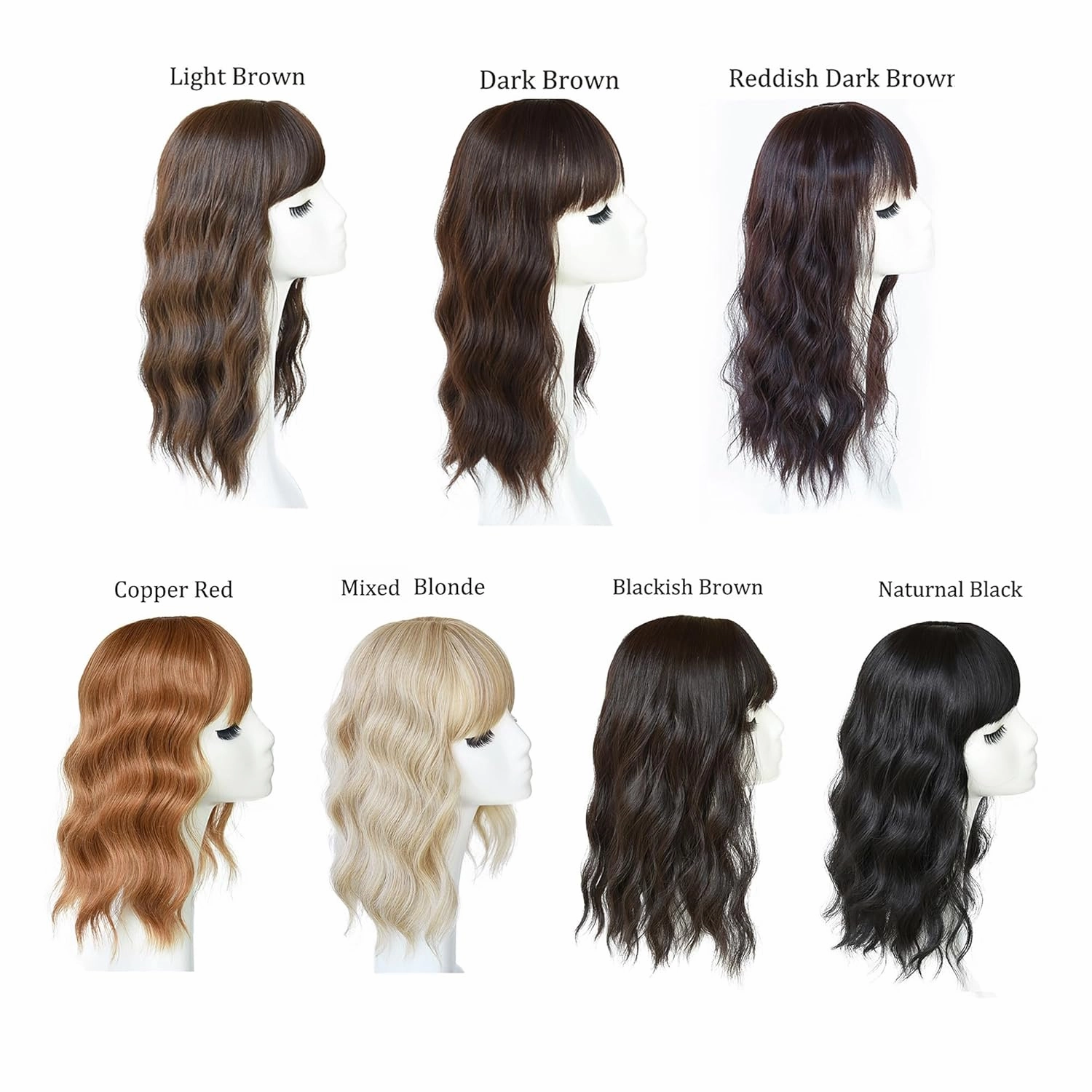 HairTopper With Bangs Loose Water Wave Hairpiece Clip in Synthetic Hair Topper Synthetic Hair Toupee for Women Girls (18inch, Blackish Brown)