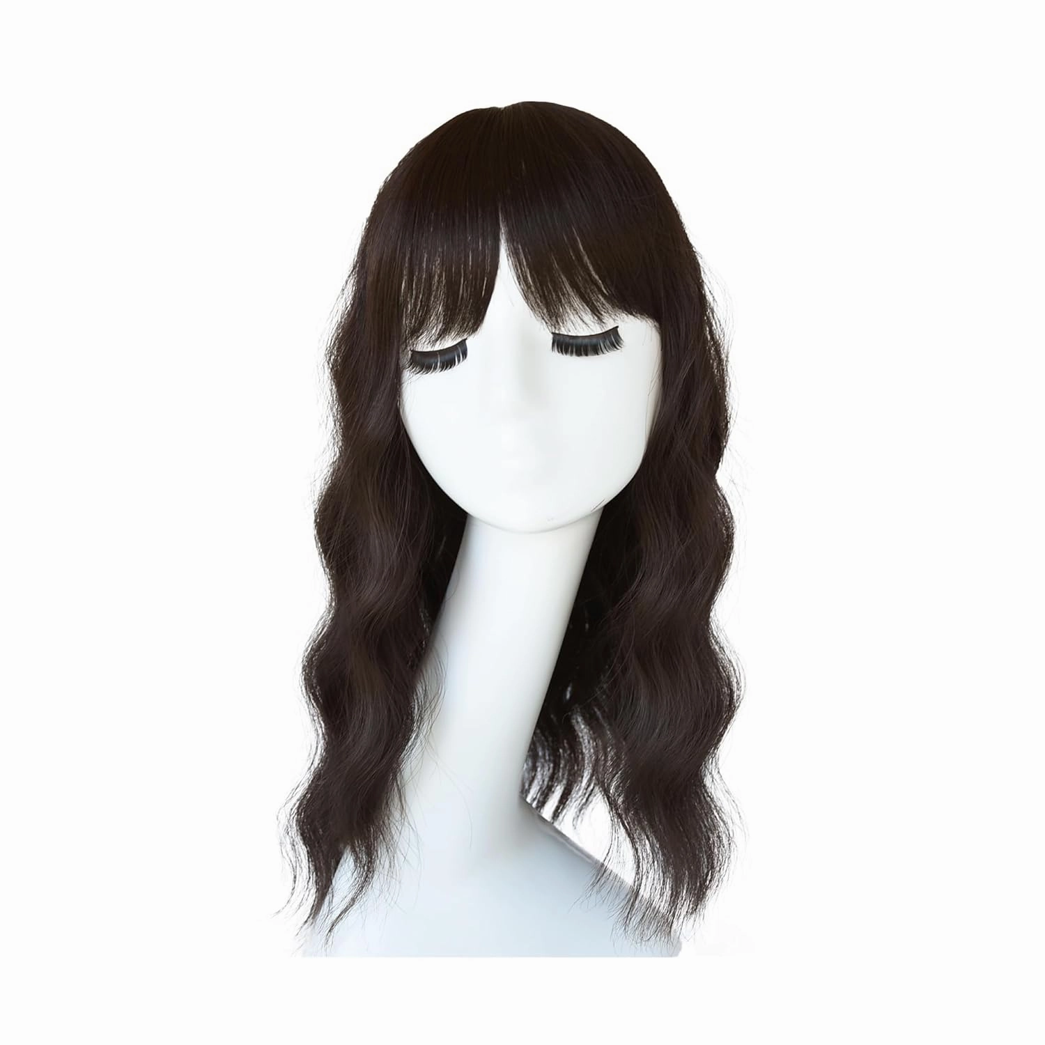 HairTopper With Bangs Loose Water Wave Hairpiece Clip in Synthetic Hair Topper Synthetic Hair Toupee for Women Girls (18inch, Blackish Brown)