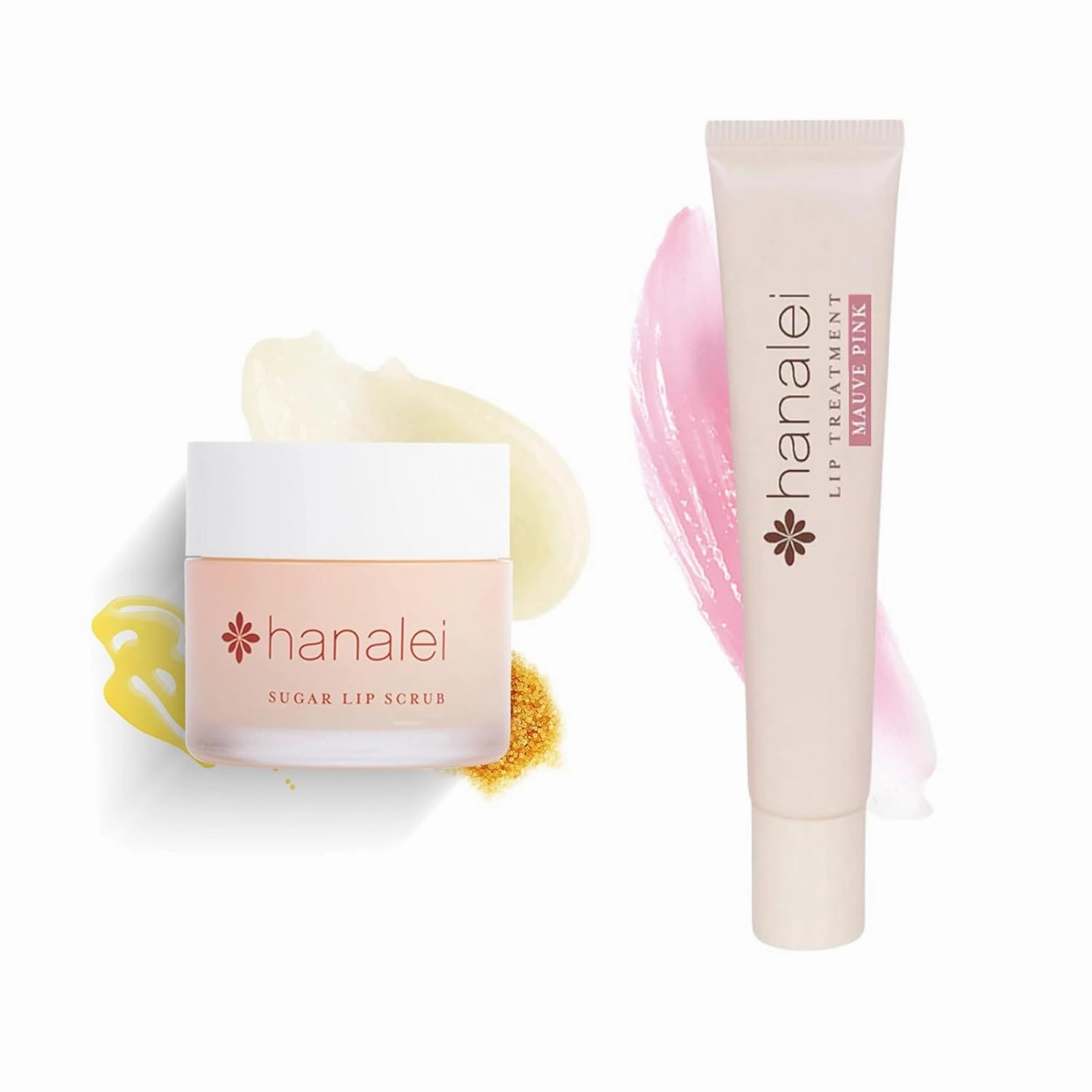 Hanalei Sugar Lip Scrub and Lip Treatment (Mauve Pink) Bundle, Made with Raw Cane Sugar and Real Hawaiian Kukui Nut Oil (Cruelty free, Paraben free)