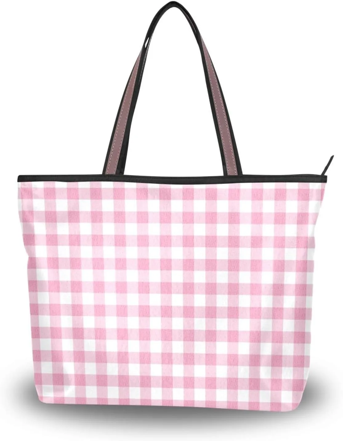Handbag for Women Gingham Plaid Pink Shoulder Bag Gym Tote Travel Shopping Satchel