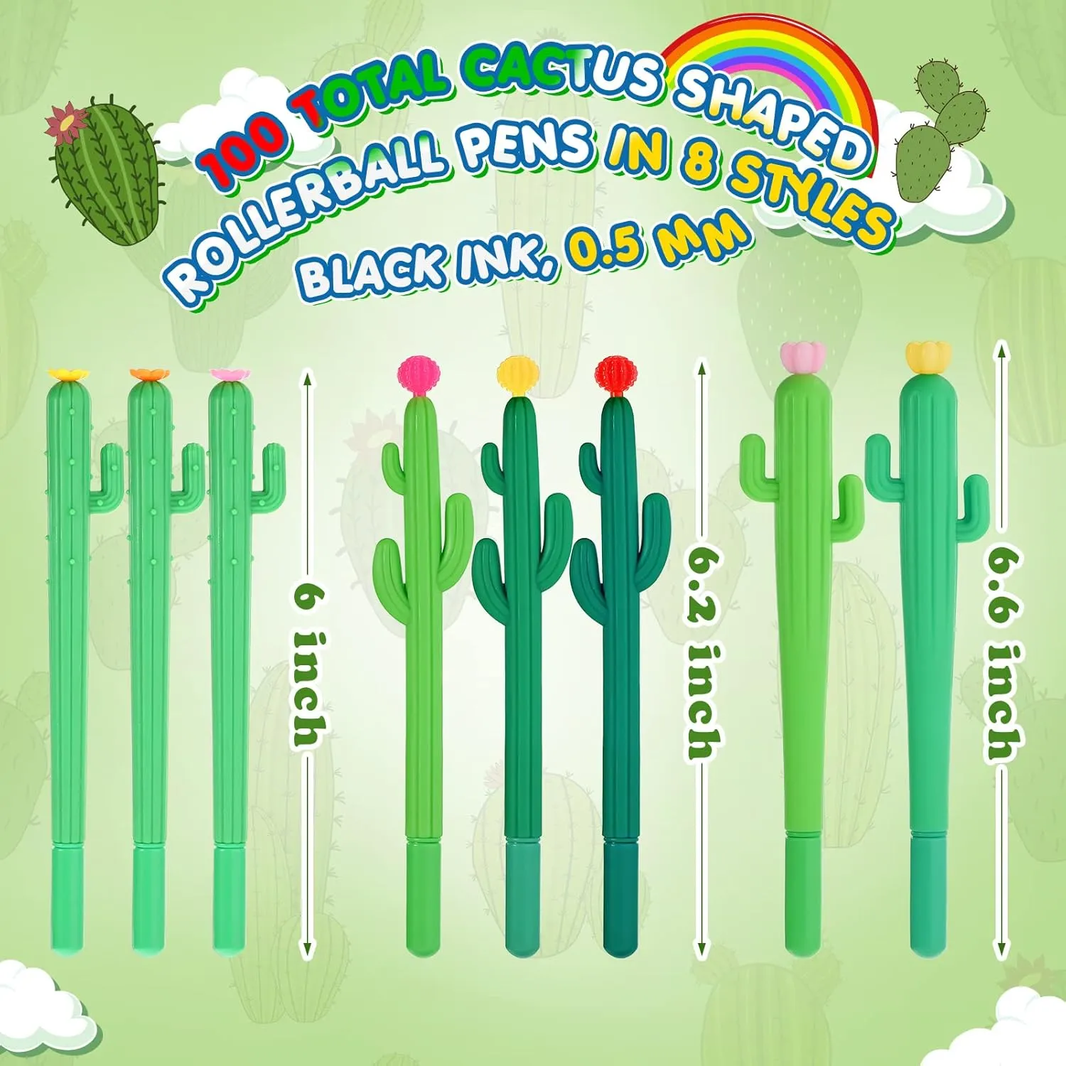 Handepo 100 Pcs Cactus Pens Cactus Shaped Roller Ball Flower Ballpoint Cute Writing Black Gel Ink Pens Office Students Gift(Funny)